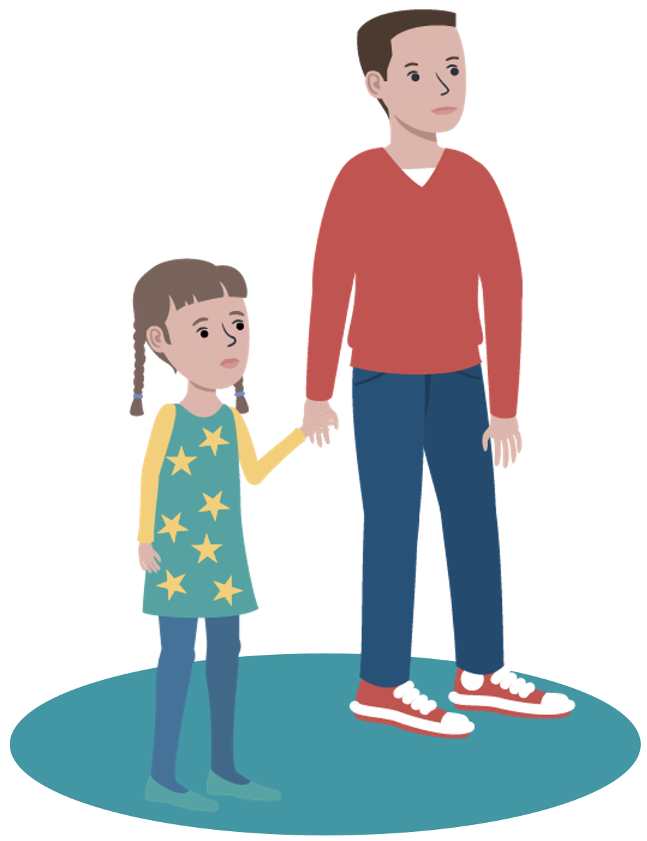 Abgebildet sind Geschwister, ein Mädchen und ein Junge. Der Junge hält die Hand von seiner Schwester, die neben ihm steht.