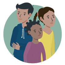 Rundes Icon, das für den Kinder- und Jugend-Bereich der Webseite steht. Dargestellt sind ein Junge und ein Mädchen im Teenageralter, sowie ein Mädchen im Grundschulalter.
