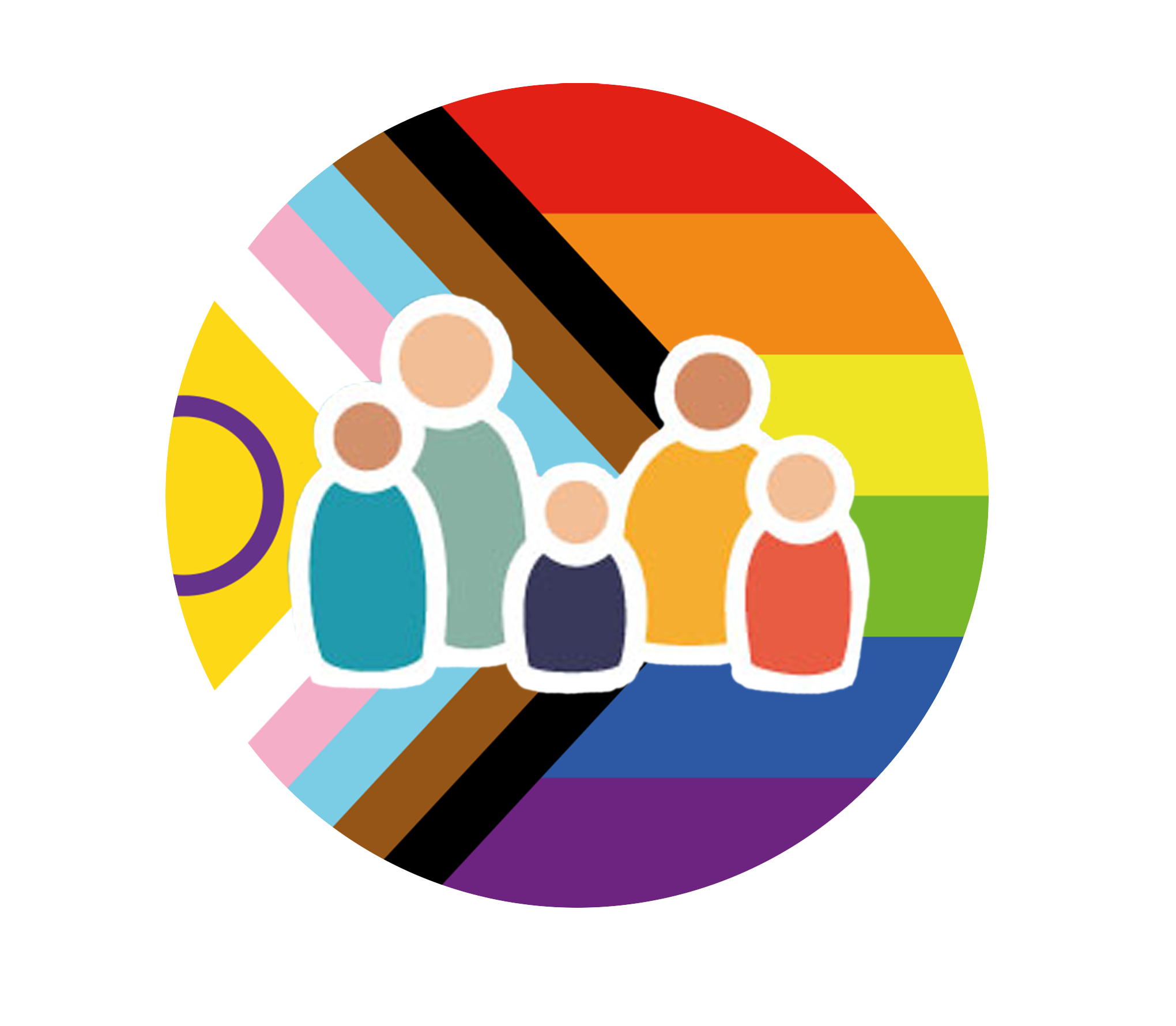 rundes Icon, das für Diversity steht, gezeigt werden die Figuren des STARK-Logos vor der Pride-Flag